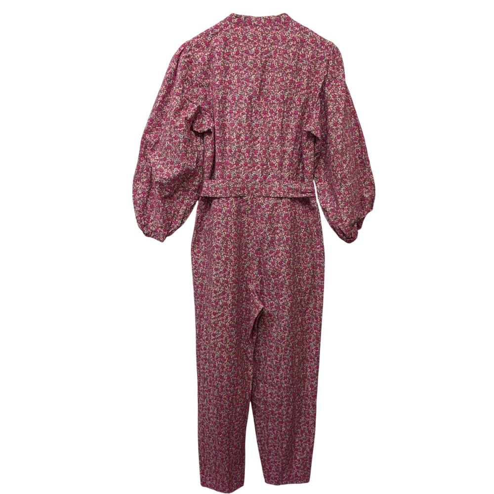 Maje Paicy Floral-Print Balloon-Sleeve Jumpsuit Tie Waist Embroidered Eyelet NWT - Picture 4 of 9